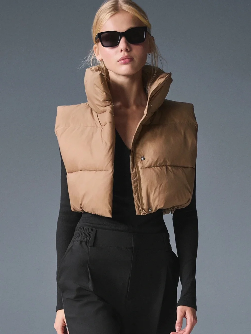 Alo Yoga gold rush puffer vest toasted almond